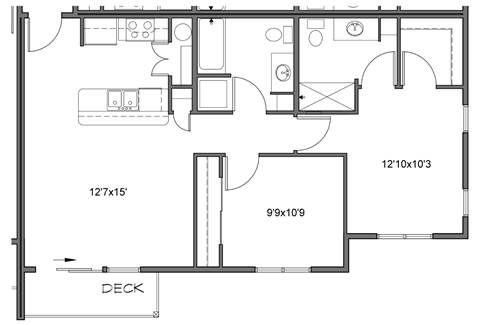 a floor plan of a small house with a bedroom and a living room